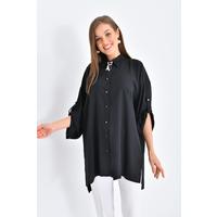 Shirt Suit with Collar Brooch Black