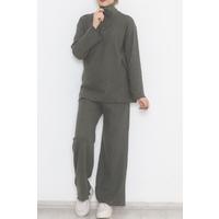 Collar Zippered Interlock Suit Khaki - 15065.1567.