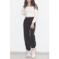 Side Piping Palazzo Sweatpants Black - 12609.1567.
