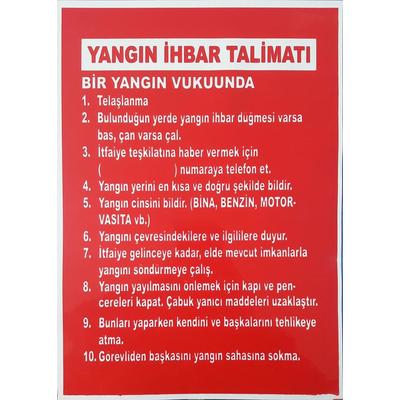 Yangın İhbar Talimatı Uyarı Levhası 25x35