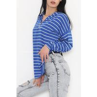 Yarım Fermuar Çizgili Tunik Saks - 12043.1567.
