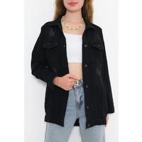 Ripped Boyfriend Denim Jacket Dark Smoke - 0833.925.