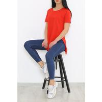 Combed Tunic T-shirt with Slits Red - 1063.275.