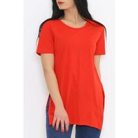 Combed Tunic T-shirt with Slits Red - 1063.275.